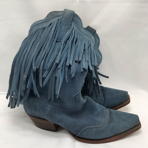 American Rebel Boot Co Elvis Presley Blue Suede leather Boots Fringe Size 6.5 - Picture 3 of 10